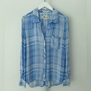 DIANE VON FURSTENBERG DVF BLUE AND WHITE PLAID VISCOSE SHIRT SIZE US 10
